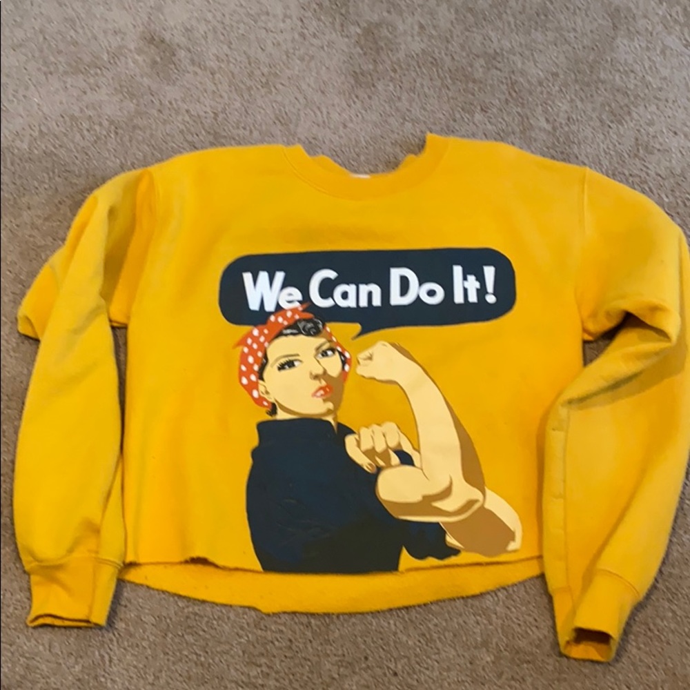 Yellow cropped we can do it sweater